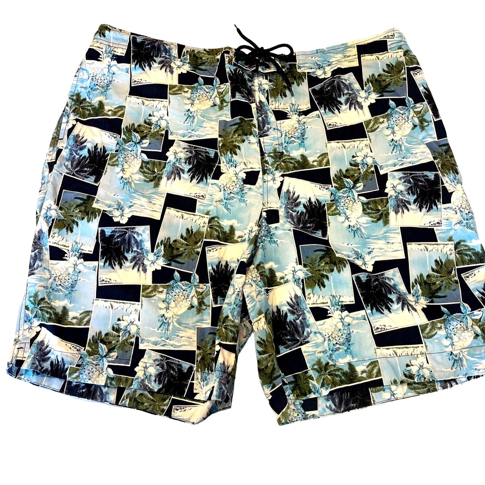 Paradise Collection‎ Mens 2XL Swim Trunks Blue Tropical Mesh Lined